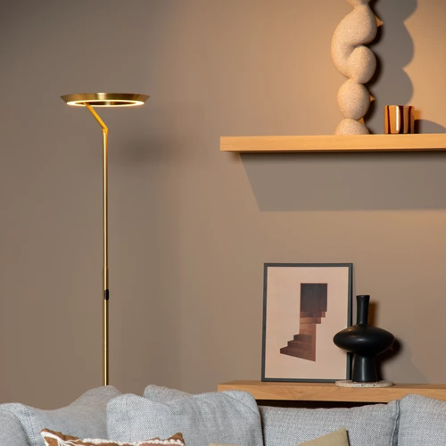 Lucide CELESTE - Lampadaire - Ø 28 cm - LED Dim. - 1x21W 2700K - Or Mat / Laiton - ambiance 1